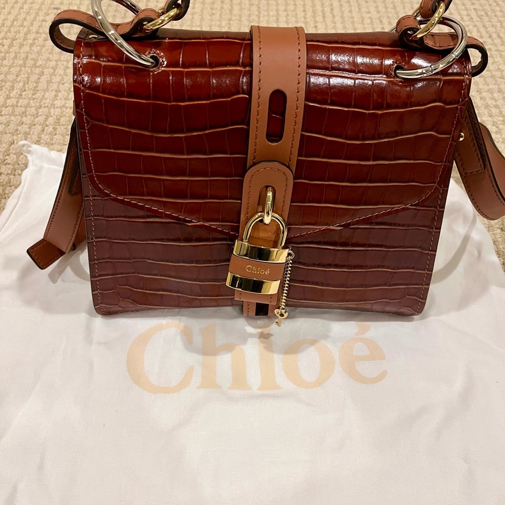 NWT Chloe Aby Day Bag MEDIUM Croc Sepia - Picture 6 of 8
